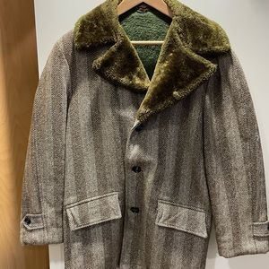 Vintage mens wool winter jacket by Lee Wald green tone size 38